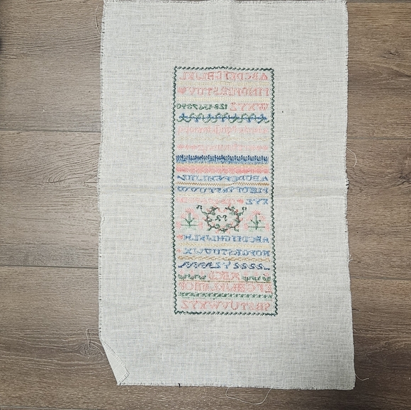 Vintage Cross-Stitch Tapestry Sampler with Alphabet & Floral Design - Picture 3 of 3